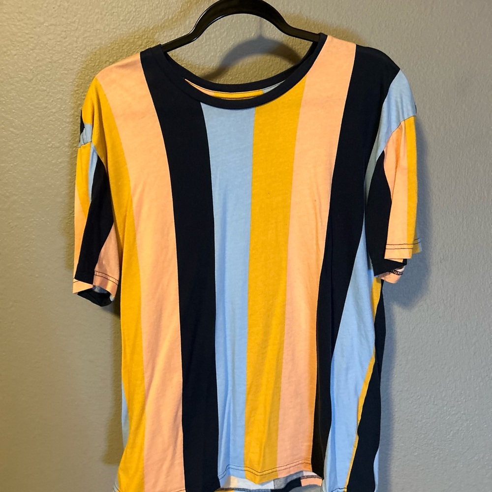 PacSun Striped Crewneck Tee - Yellow, Light Blue, Peach, Navy
